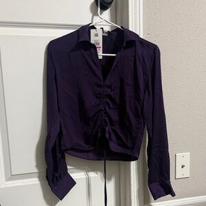 DKNY Deep Purple Ruched Blouse